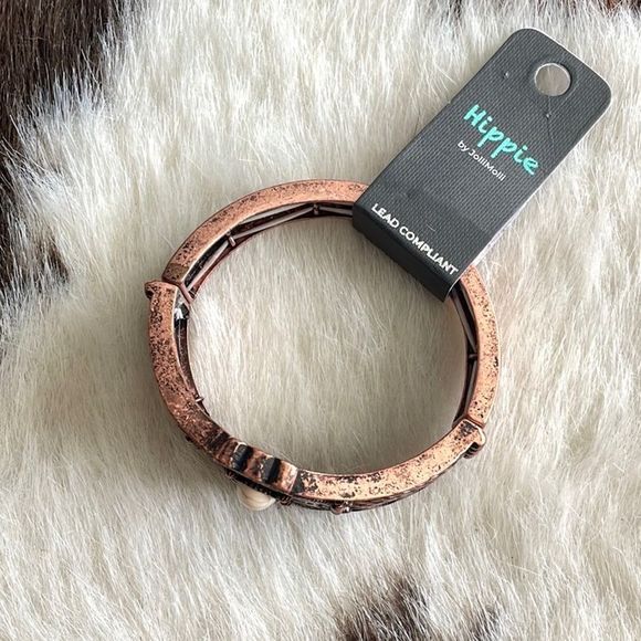 𝅺white seneca Lake Cross Coppertone Stretch Bracelet NWT - Picture 4 of 4